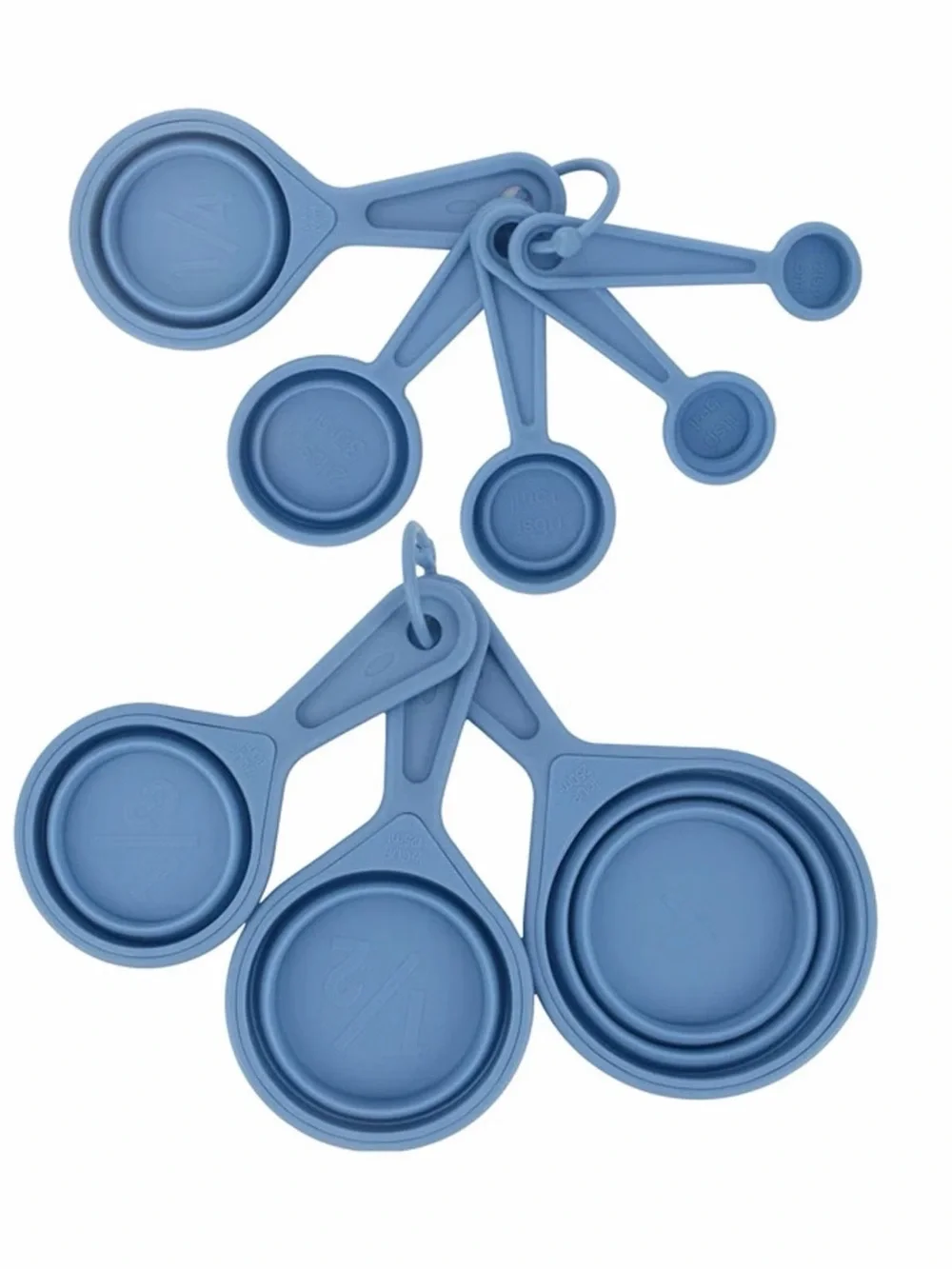 New Kitchen Essentials - Blue Silicone Measuring Cups, Spoons Whisk & Spatula